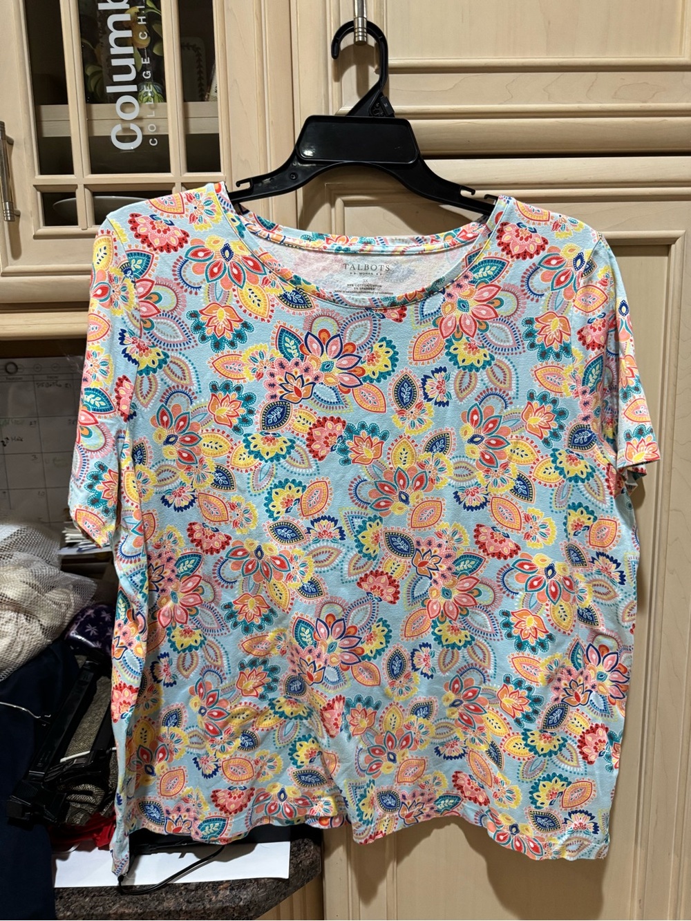 Talbots Multicolor Floral Short Sleeve Tee - Light Blue Base